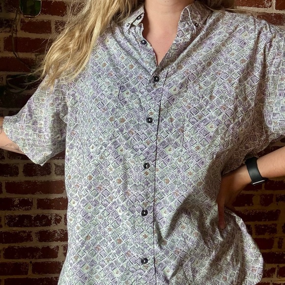 Claiborne men’s multi color retro casual button down - Picture 2 of 8